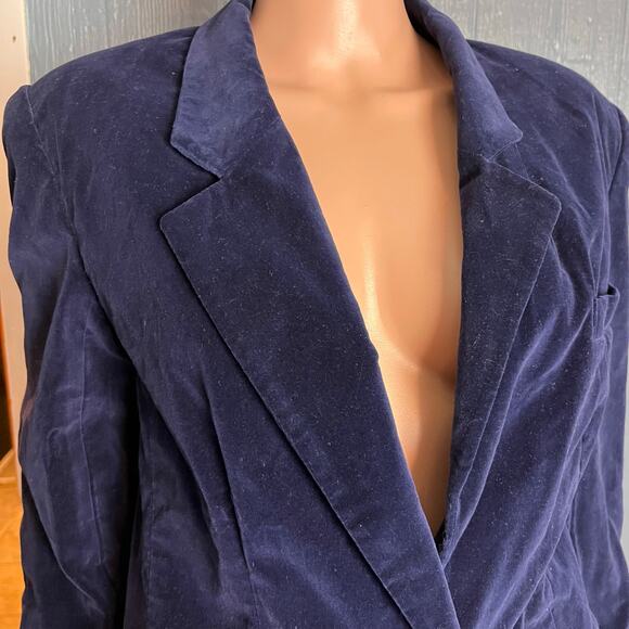 Lesley Fay Vintage Navy Blue Velvet Blazer Jacket 8 Glam Luxe Old Money Holiday - Picture 3 of 6